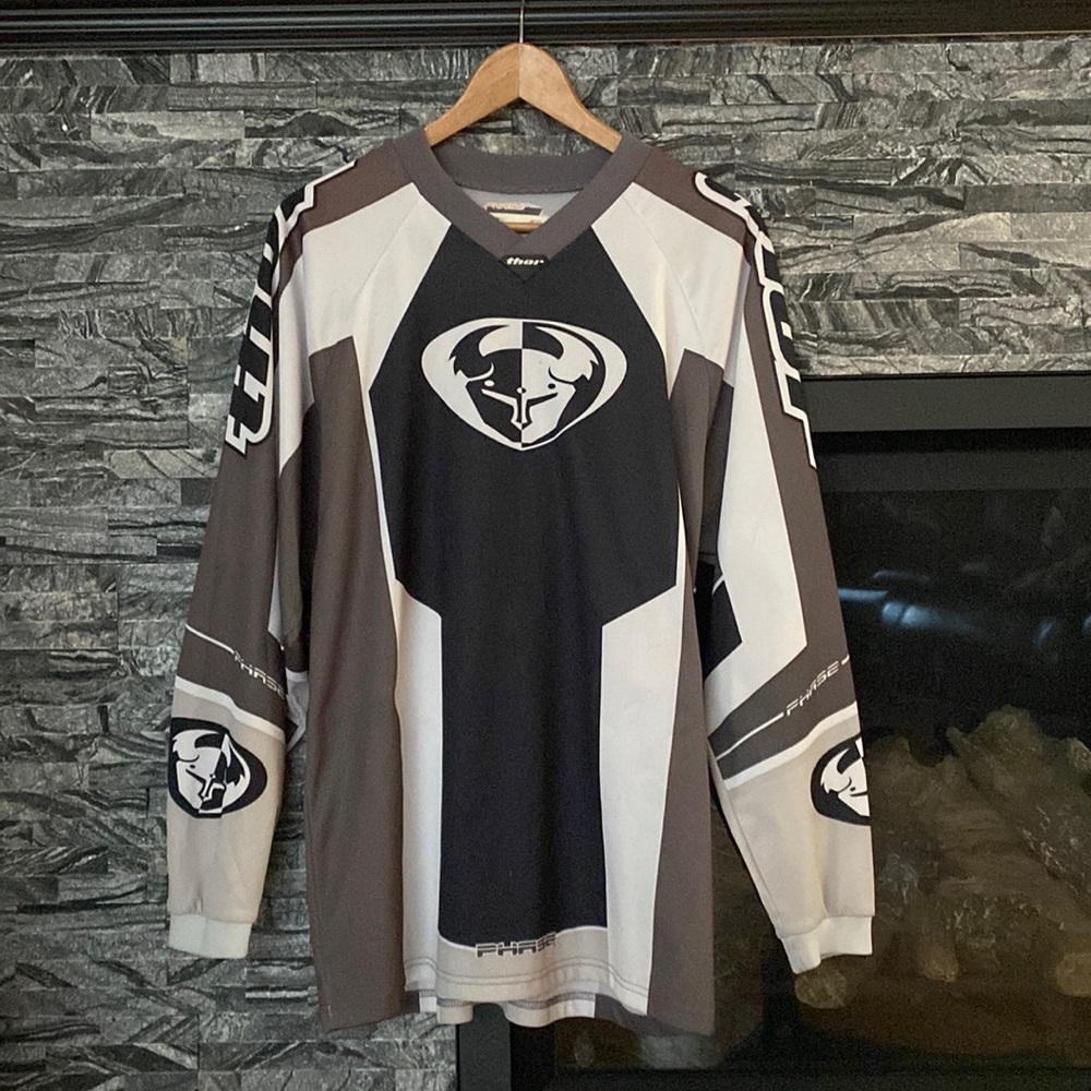 Thor Dirt Mike MotoCross / ATV Riding Jersey, 2004 Black Grey White